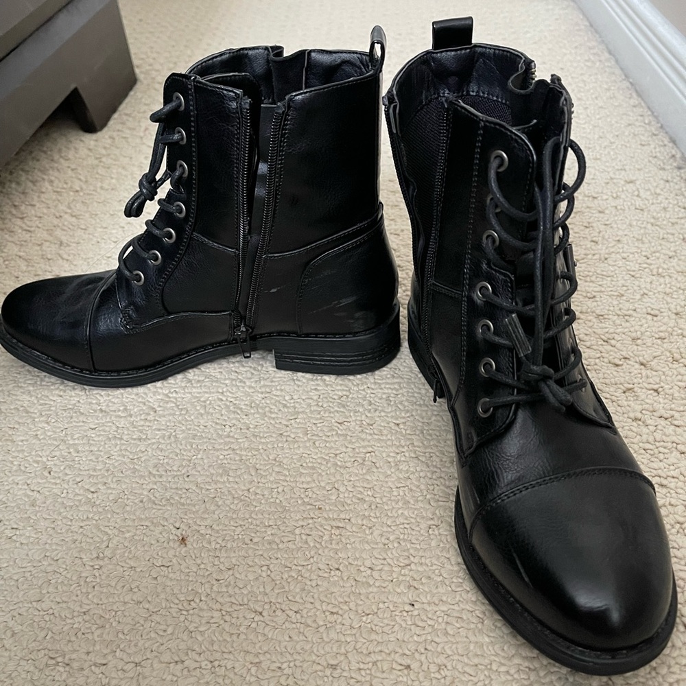 Black Leather Steve Madden Combat Boots
